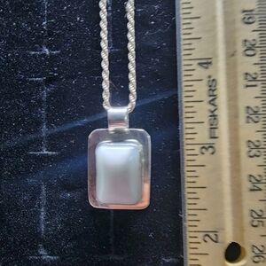 Vintage Sterling Silver/Polished Quartz Pendant & Chain Necklace Tested+